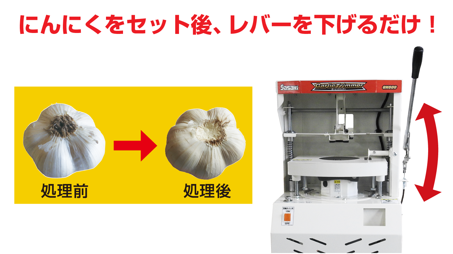 ニンニク根すり機 ガーリックトリマー│株式会社ササキコーポレーション ニンニク根すり機 ガーリックトリマー│株式会社ササキコーポレーション